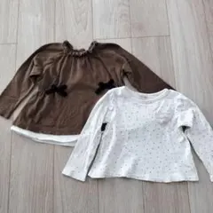petit main ブラウンドット　リボン　長袖　キッズ　100cm　セット
