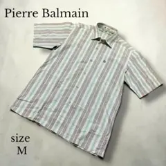 【Pierre Balmain 】半袖リネン混ストライプシャツ Mサイズのサムネイル