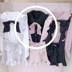 Ank Rouge ビジューリボンネクタイ ブラウス ブラック 黒 ピンクのサムネイル