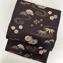 名古屋帯 洗える着物 流水に花柄 織出し 着物 九寸 正絹 T-8618
