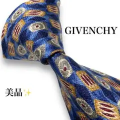 【美品】　ジバンシー　ブランド　ネクタイ　ブルー　青　ネイビー　紺　パターン柄
