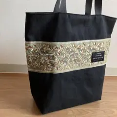 インド刺繍リボン　ハンドメイド　トートバッグ　A4サイズ　肩かけ