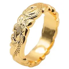 Qroza 5mm プルメリア リング 合金 ハワイアンジュエリー ゴールド