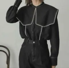 センスオブプレイス　パイピングカラーシャツ　ブラック