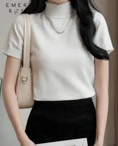 SHEIN タートルネックスリムフィット半袖ニットセーター M ホワイト