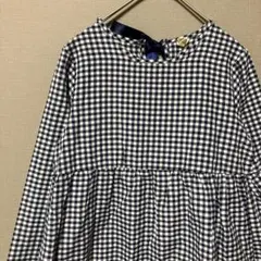 ビーアンドビー　ティアードワンピース(150cm)ギンガムチェック　ネイビー