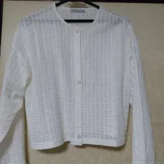 春物・ドゥセー・試着のみ・ホワイト メッシュカーディガン