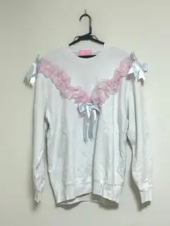 【ナイルパーチ】リボン フリルスウェット ホワイト 【即購入可】のサムネイル
