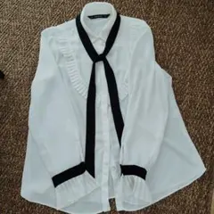 ZARA BASIC ホワイトリボンブラウス S