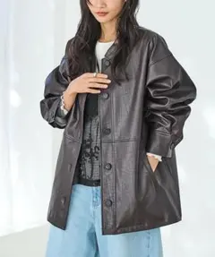 coen レザーライクシャツブルゾン レザージャケット ブラウン