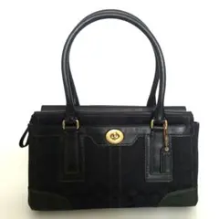 【美品】COACH ハンドバッグ シグネチャー キャンバス×レザー ブラック