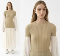 極美品 クロエ ニット切替 フレアスリーブ トップス カシミヤ混 ベージュ 36のサムネイル