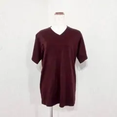 ビューティ&ユース　VネックTシャツ【M】半袖　ボルドー系　綿100%　無地