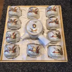 丸山陶器 鶴柄急須と湯呑みセット