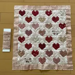 パッチワーク　キルトトップ　ハート　オハイオスター　バイアステープ