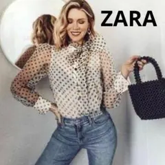 ZARA オーガンジー ボウタイブラウス シースルー チュール ドット リボン