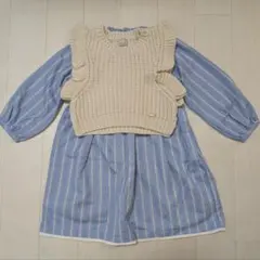 プティマイン　ワンピース　ベストセット 青白ストライプ　110