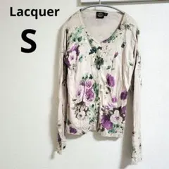 Lacquer【S】花柄ビジュー付き長袖トップス