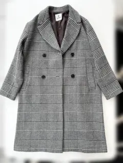 【最終値下】ナノユニバース セミモッサ チェック柄ダブルコート 36 グレー