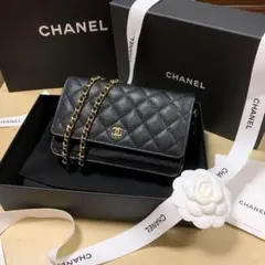 CHANEL チェーンウォレット キャビアスキン ゴールド金具