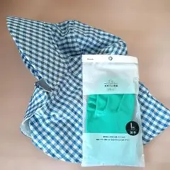 農作業用帽子　ギンガムチェック　水色