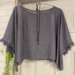グレー フリンジ付き クロップドTシャツのサムネイル