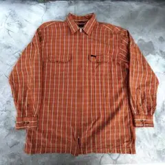 90s USA 輸入 ファスナー付きシャツ　綿100 チェック柄　オレンジのサムネイル