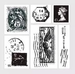 レトロ調 ヴィンテージ 切手風 スポンジ スタンプ ハンコ 判子 6個セット