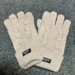 ベージュケーブル編み 手袋 フリース裏地