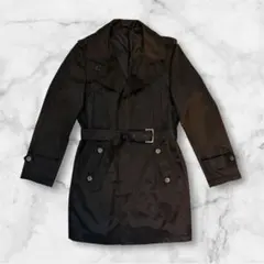 【美品】LLサイズ トレンチコート ヘリンボーン柄 ブラック ベルト付