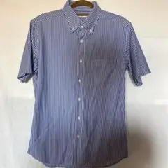 UNIQLO 半袖シャツ M 青白ストライプ