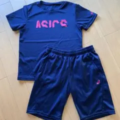 ASICS体操着160ネイビー Tシャツ ショートパンツ セット