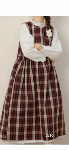 Raglana タータンチェック ノーカラーワンピース