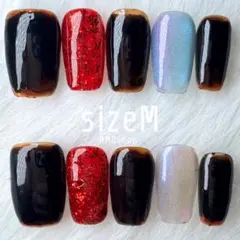 【現品限定】マグネット 赤ラメ ちゅるん 韓国 ワンホン ネイルチップ