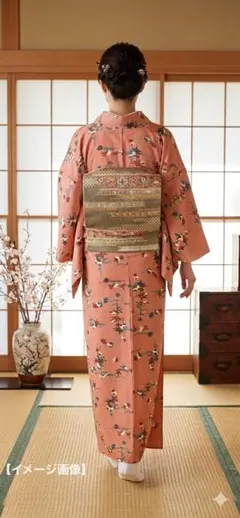 【最終セール】ピンク色の紅型風小紋　袷　正絹　縮緬　新品未使用