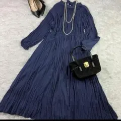 Discort プリーツロングワンピース ネイビー セレモニー