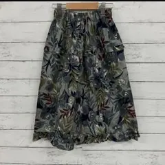 花柄 フレアスカートロング 日本製 M 総柄 ヴィンテージ フェミニン✨グリーン
