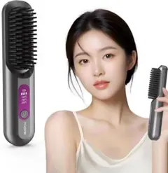 ヒートブラシ コードレス ブラシ型ヘアアイロン ストレートブラシ 黒 充電式