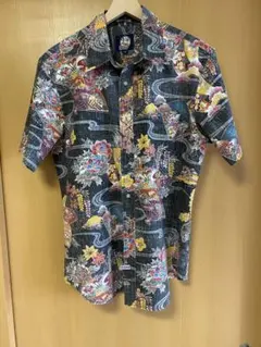 美品ヒューストン レーヨンアロハシャツ 鶏 ニワトリ総柄 ブラック XL