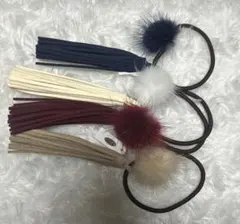 フェイクファー ヘアゴム ホワイト フワフワ ポンポン ボンボン