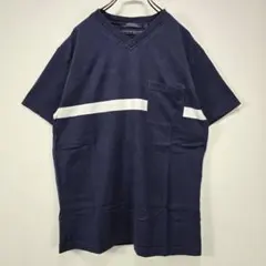 TOMMY HILFIGER　Vネック　ポケット　Tシャツ　S　刺繍　ロゴ　古着