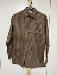 UNIQLO U ブラウン系チェック 長袖シャツ S