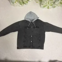 グレー デニムジャケット フード付き