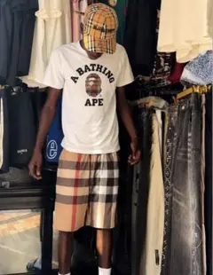 A BATHING APE チェック柄ロゴ Tシャツ L BURBERRY
