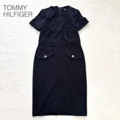 トミーフィルフィガー ワンピース 半袖 紺 上品 綺麗め 銀ボタン M