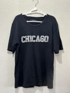 ナノユニバース　CHICAGO 刺繍入り 黒 Tシャツ 半袖