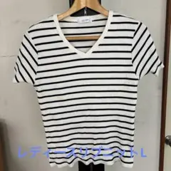 BACK NUMBER ボーダー Vネック Tシャツ Lサイズのサムネイル