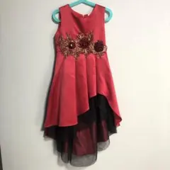 赤色 花刺繍 アシンメトリックドレス　130