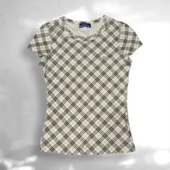 バーバリーブルーレーベル Mブルー系 ノバチェック フレンチスリーブ