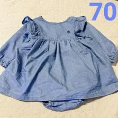 ポロベビー　ロンパース　デニム調　フリル付き　チュニック風　70 女の子